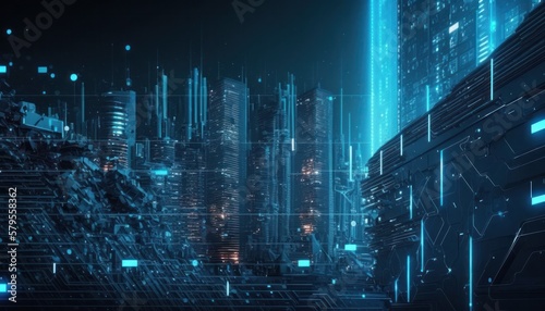 Futuristic city cybersecurity technology background concept generative ai