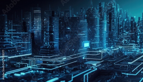 Futuristic city cybersecurity technology background concept generative ai