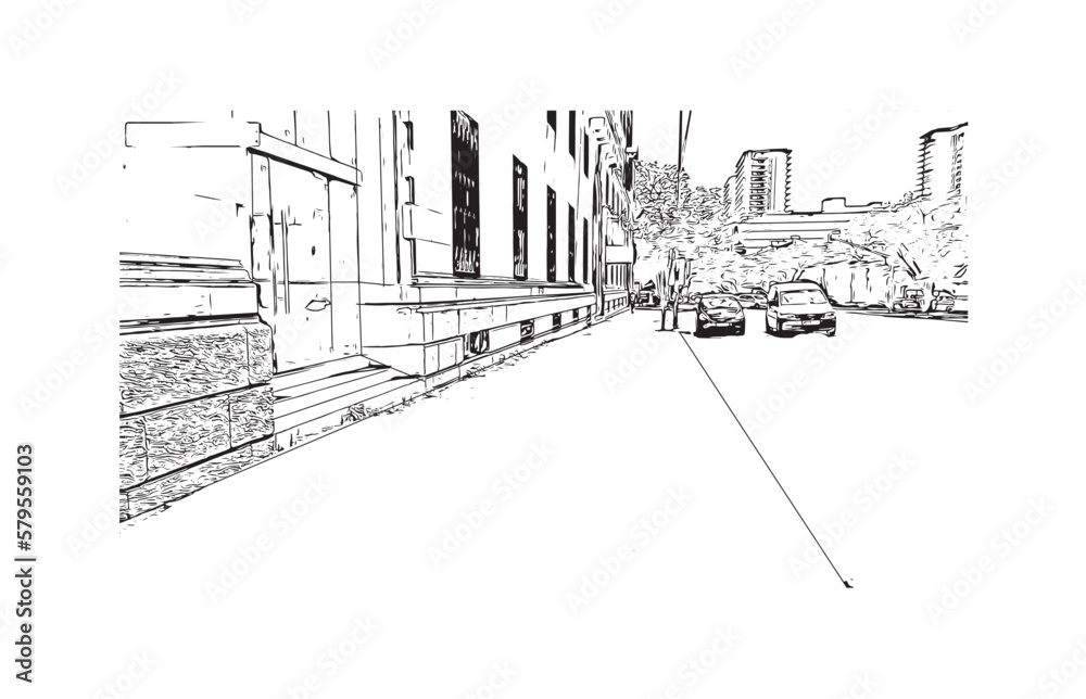 Obraz premium Building view with landmark of Pretoria is the capital of South Africa. Hand drawn sketch illustration in vector.