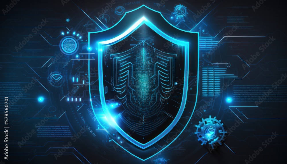 Fototapeta premium Computer cybersecurity shield lock technology background concept generative ai