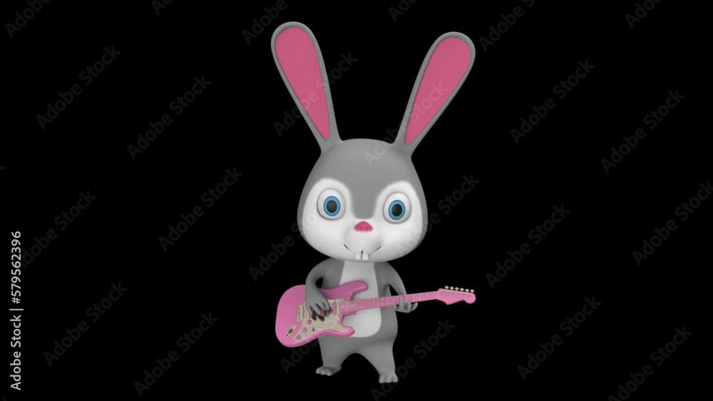 Rabbit playing guitar - 3d render looped with alpha channel. Rabbit playing guitar - 3d render looped with alpha channel.