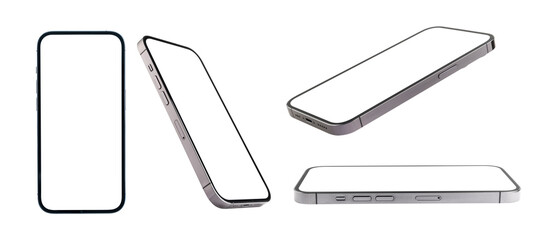 flat rays ,collection of smartphone mockup blank screen isolated with clipping path on white background