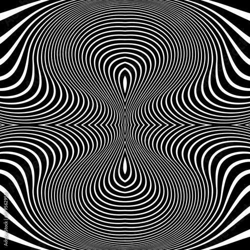 Black abstract wavy psychedelic stripes. Optical illusion. Vector. Line art pattern. Trendy design element for posters  social media  logo  frames  broshure  promotion  flyer  covers  banners