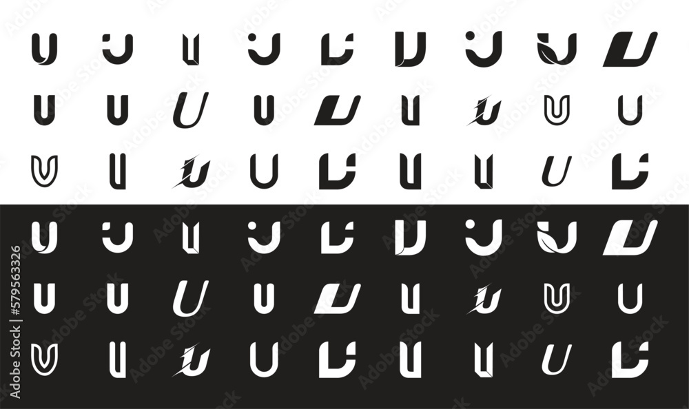Obraz premium Black and white letter u logo collection
