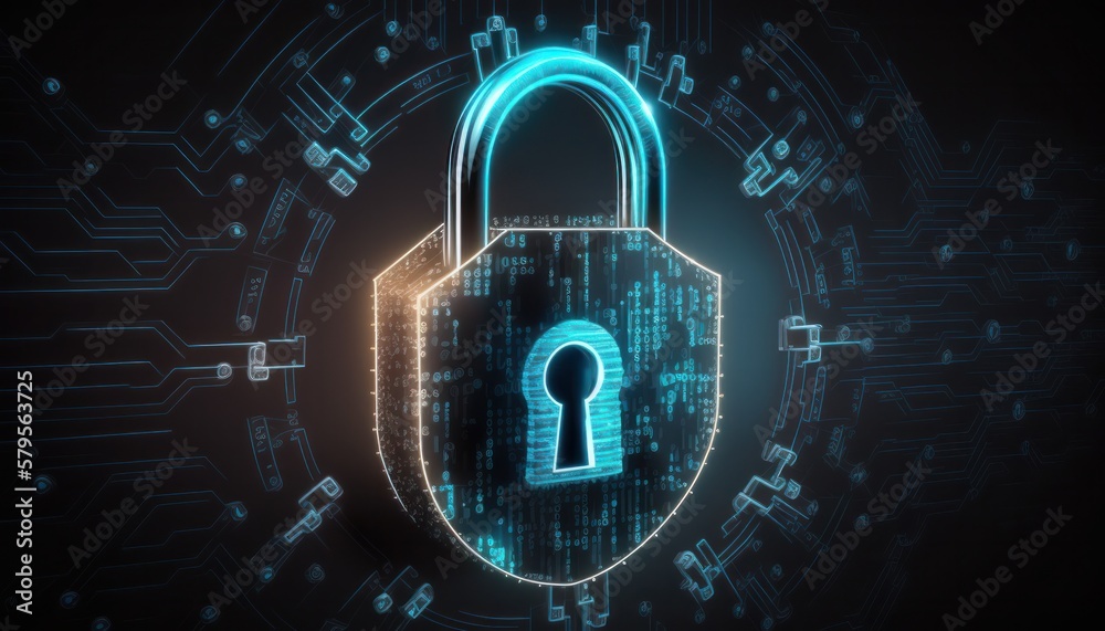 Padlock Cybersecurity, digital lock technology data protection background generative ai Padlock Cybersecurity, digital lock technology data protection background generative ai