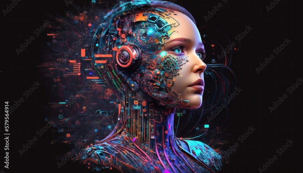 Artificial intelligence and machine deep learning or processing background fictional person concept generative ai