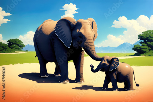 Modern drawing of elephant, Colorful magic elephant, cartoon style painting. Generative ai art illustration