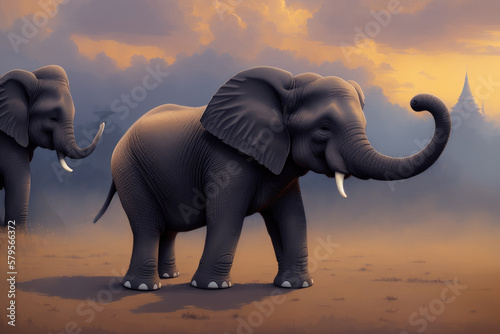 Modern drawing of elephant  Colorful magic elephant  cartoon style painting. Generative ai art illustration