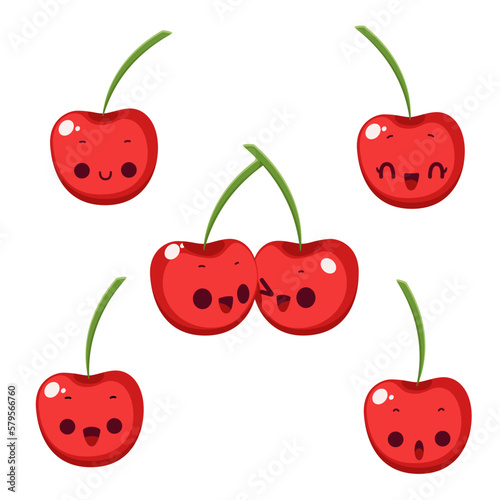 cerezas kawaii, illustracion de cerezas, cerezas de caricatura, cereza clipart, diferentes emociones, cerezas vector, ilustracion bonita, ilustracion infantil