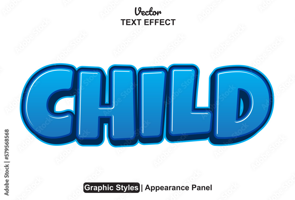 child text effect with blue color graphic style editable.
