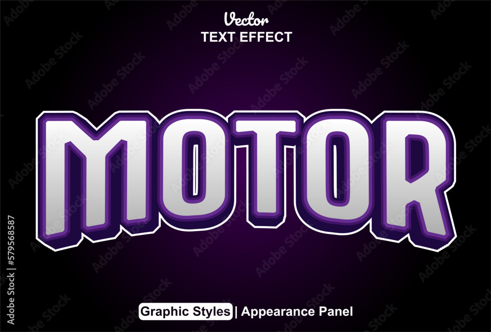 motor text effect with purple color graphic style editable.