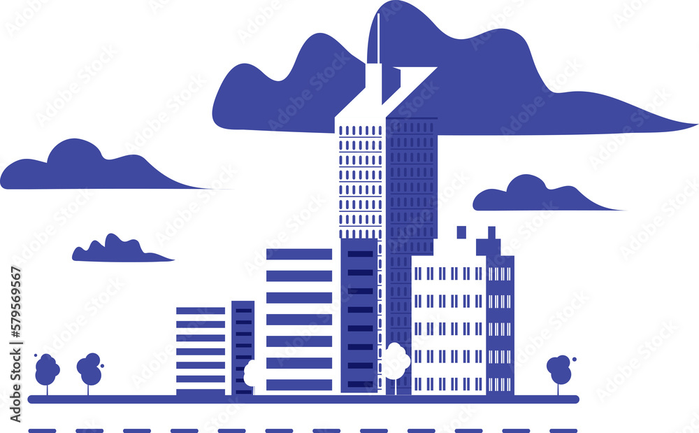 Obraz premium Modern cityscape logo blue and white color , architecture, structure, building icon isolated illustration 