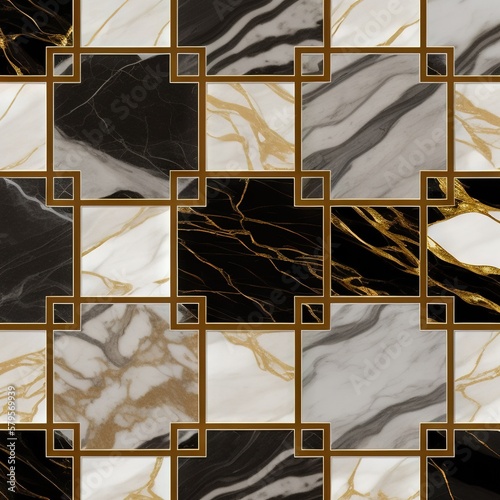 Black  white and gold marble tile texture  Generative AI