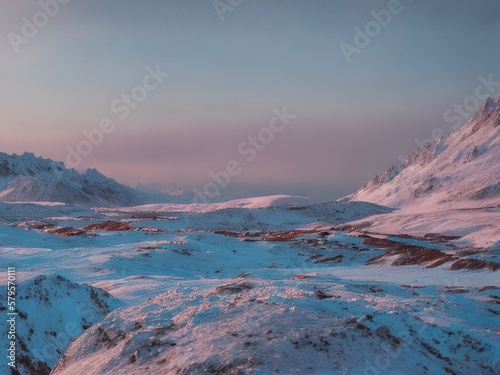 Icy frozen hills landscape, Generative AI
