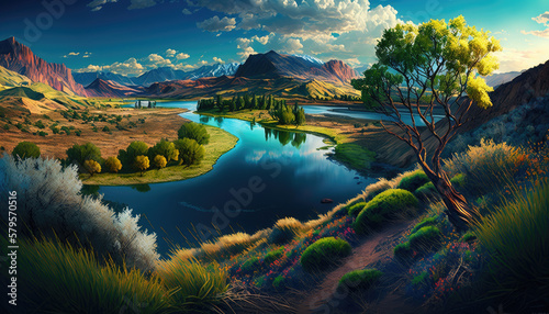 HD Vibrant Nature landscape background generative ai illustration  © Xavier