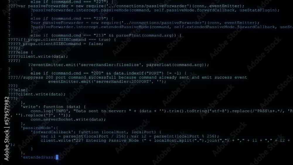White hacker code appears on a black screen.