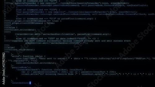 White hacker code appears on a black screen.