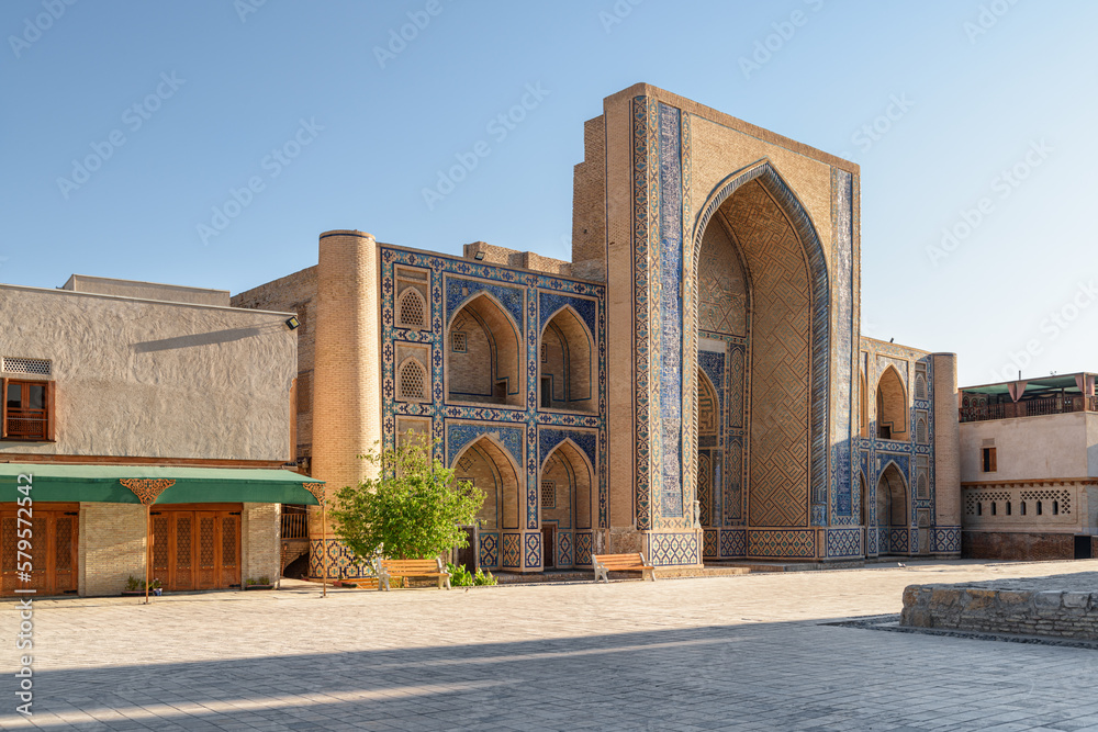 Facade of the Abdulaziz Khan Madrasah in Bukhara, Uzbekistan