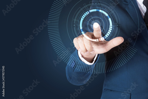 Businessman with wireless technologies to internet.