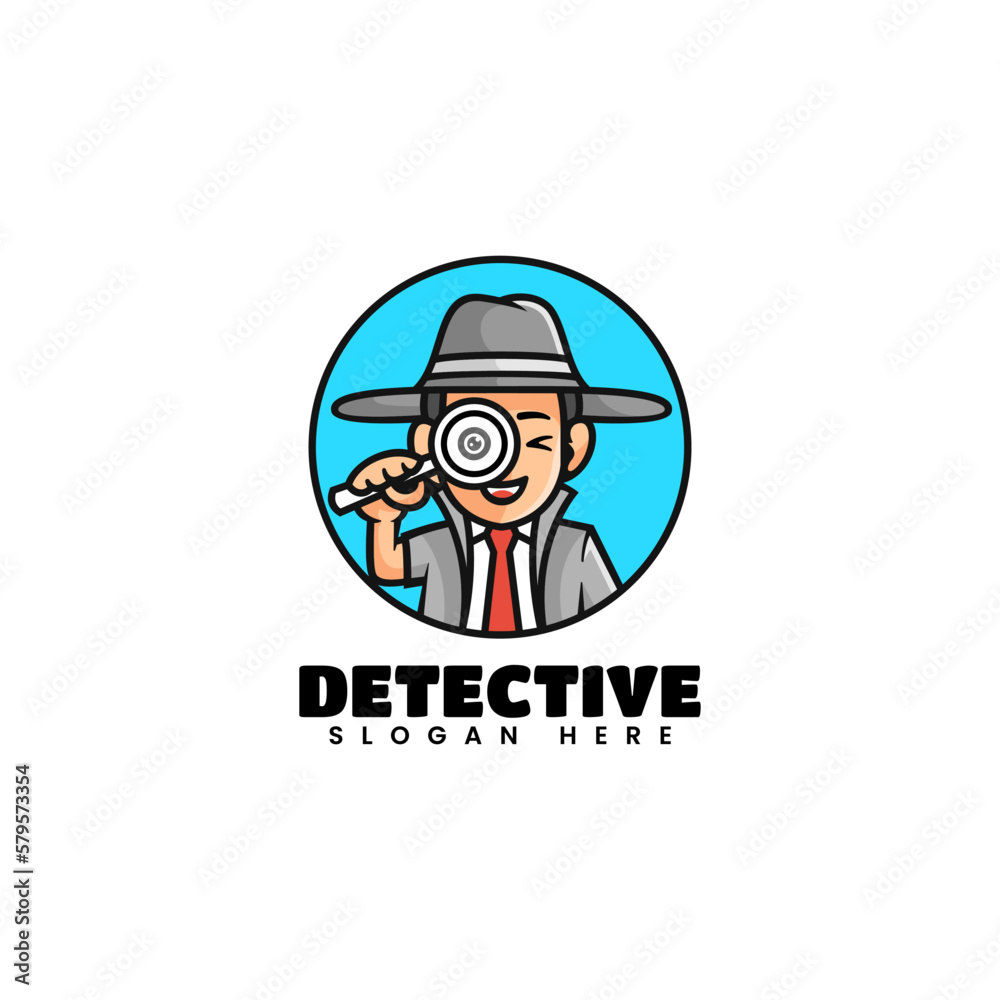 Vector Logo Illustration Detective Mascot Cartoon Style.