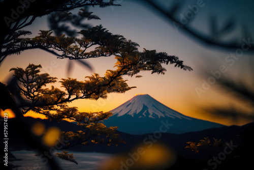 sunrise   set at Mt.Fuji  in perfect light  made with Generative AI
