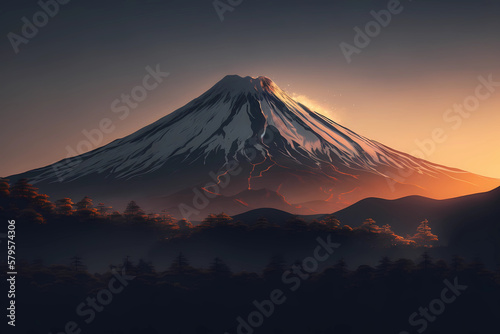 sunrise / set at Mt.Fuji, in perfect light, made with Generative AI
