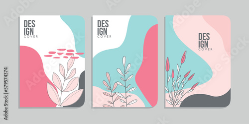 set of book cover designs with hand drawn floral decorations. abstract retro botanical background. size A4 For notebooks, invitation, diary, planners, brochures, books, catalogs
