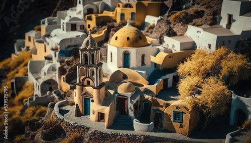 A charming village on the island of Santorini Greece shot with a Canon EOS R5 24mm lens f/8 Mediterranean  Generative AI © Naveena