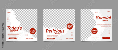 Social media food menu post template design. Editable social media square banner for restaurant and culinary promotion. Set of layouts for marketing on social media. Vector illustration.