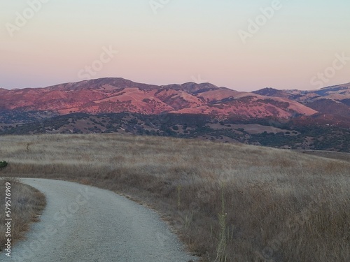 Last light on the Gabilan mountains from the Badger Hills trail in Fort Ord National Monument photo