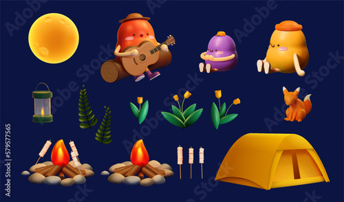 3D cute camping element set