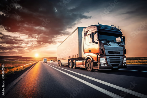 Loaded European truck on motorway in sunset © DarkKnight