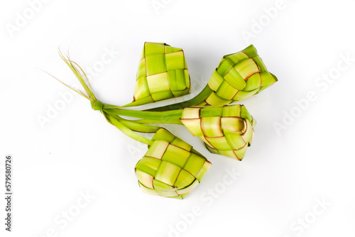 Ketupat or rice dumpling isolated on white background