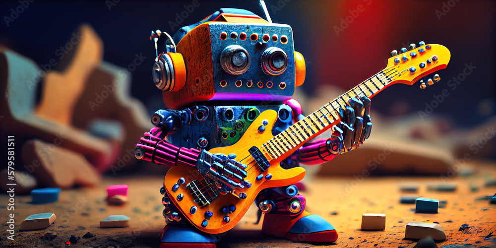Musical robot playing guitar - artificial intelligence with a colorful  concept design by generative AI Stock Illustration | Adobe Stock