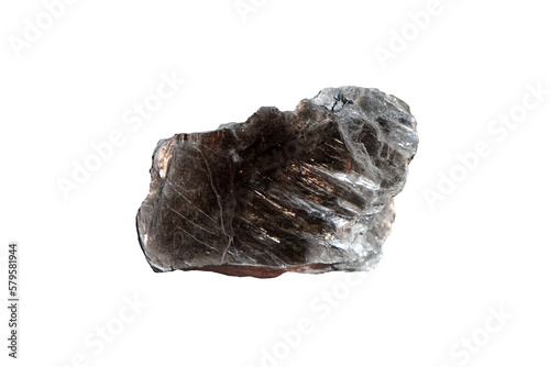 A piece of muscovite mineral isolated on white background. Muscovite is a hydrated phyllosilicate mineral of aluminium and potassium. mica rock. photo