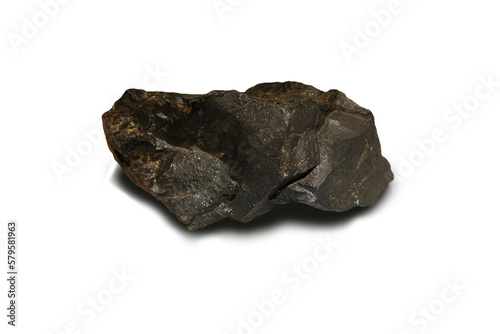 Isolated Magnetite rock, ore mineral of iron isolated on white background.