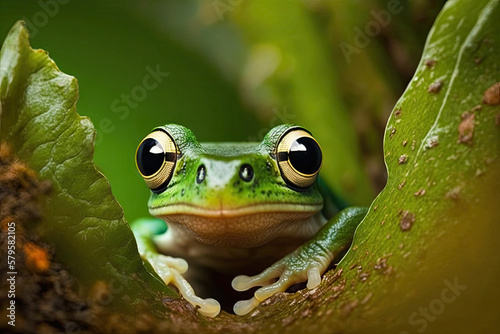 Happy gorgeous Frog peeking out