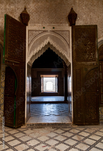 Ornate interior doorway in the Telouet Kasbah in Morocco