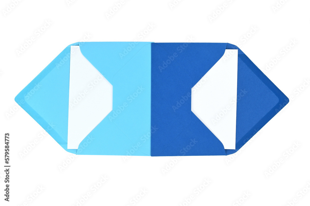 Envelopes of blue hues with blank white card Envelopes of blue hues with blank white card
