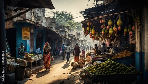 An enchanting Andhra Pradesh village scene with a colorful market and busy streets captured with a Nikon Z6 mirrorless camera 24  Generative AI photo