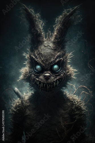 Scary easter bunny illustration, easter celebratory holiday day, generative AI