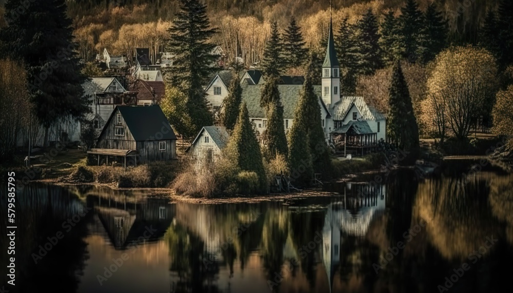 A peaceful village in the forests of Quebec Canada taken with a Nikon Z7 II 35mm lens f/11 natural  Generative AI