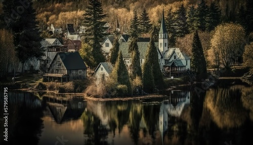 A peaceful village in the forests of Quebec Canada taken with a Nikon Z7 II 35mm lens f/11 natural Generative AI