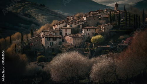 A peaceful village in the hills of Umbria Italy photographed with a Hasselblad X1D II 50C 45mm lens f/8 countryside  Generative AI photo