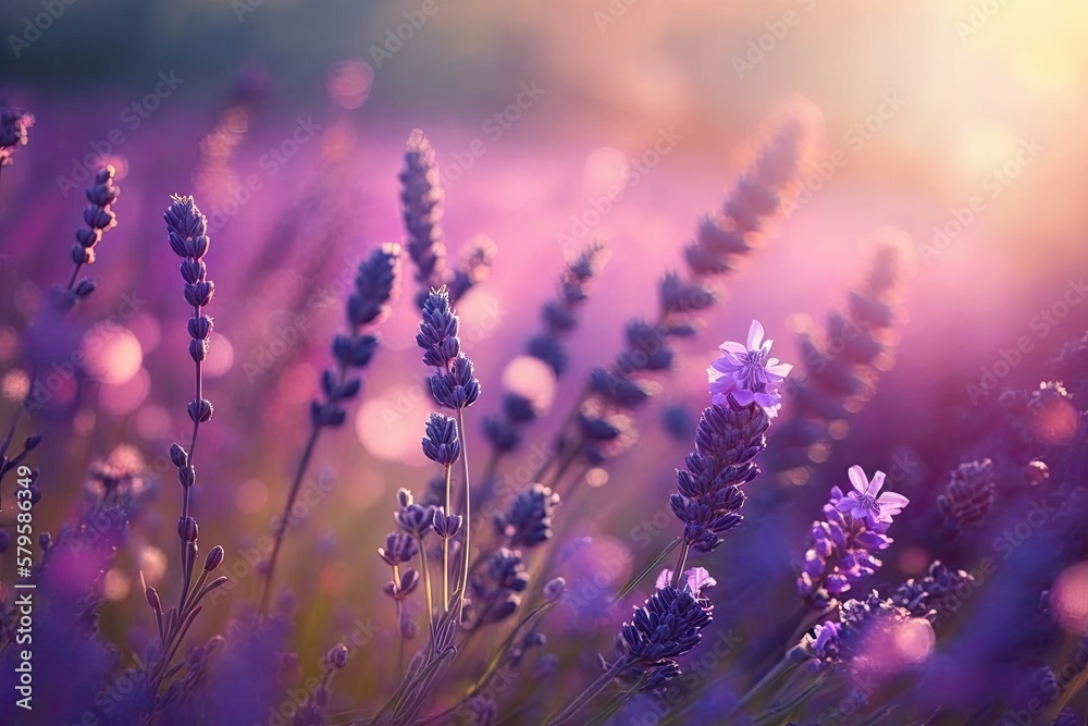 Obraz premium Lavender Flower Field with Blurred Background. Generative ai.