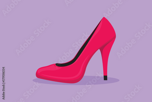 Cartoon flat style drawing woman shoes icon. Lady high heels shoe template, logotype, label, sticker, symbol. Fashion footwear design. Elegant women high heel shoe. Graphic design vector illustratio