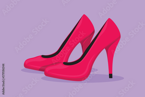 Character flat drawing stylized red lady high heels shoe template, logotype, label, sticker, symbol. Fashion footwear icon. Elegant fashionable women high heel shoe. Cartoon design vector illustration