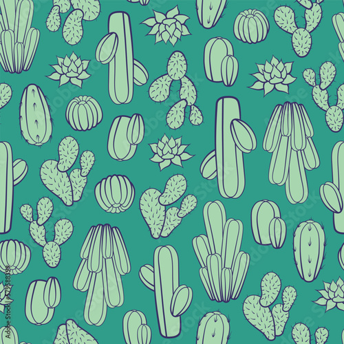 Cactus Outlines Two Way Seamless Vector Repeat Pattern