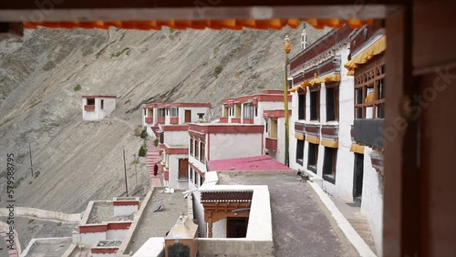 the ancient architecture of Rizong (or Rhizong) gompa, Gelugpa or Yellow Hat Buddhist monastery is also called the Yuma Changchubling in Ladakh, India photo