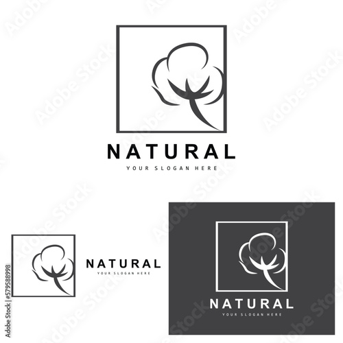 Cotton Logo  Natural Biological Organic Plant Design  Beauty Textile and Clothing Vector  Soft Cotton Flowers